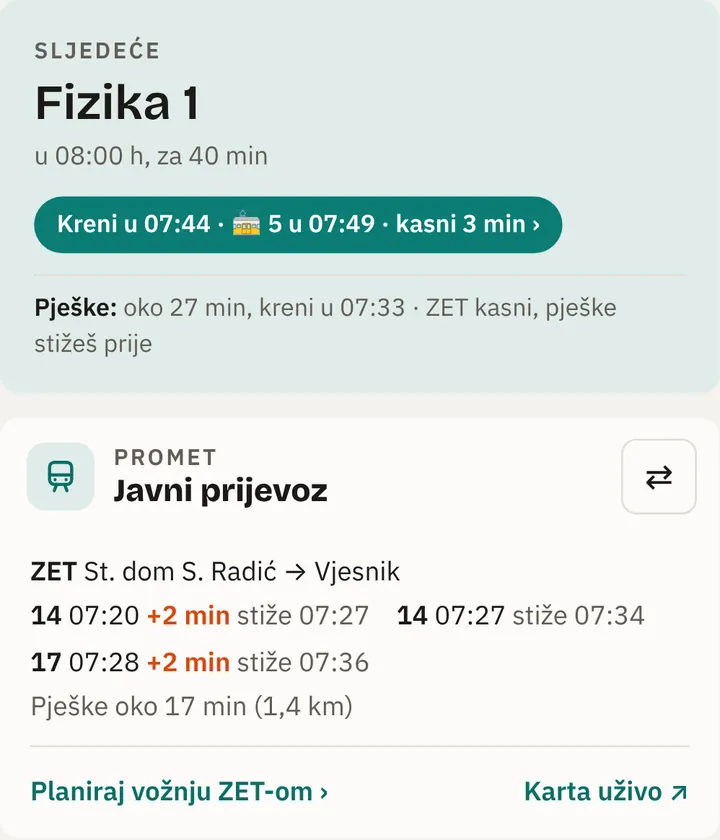 Kartica Sljedeće i Promet: tramvaji s kašnjenjem uživo